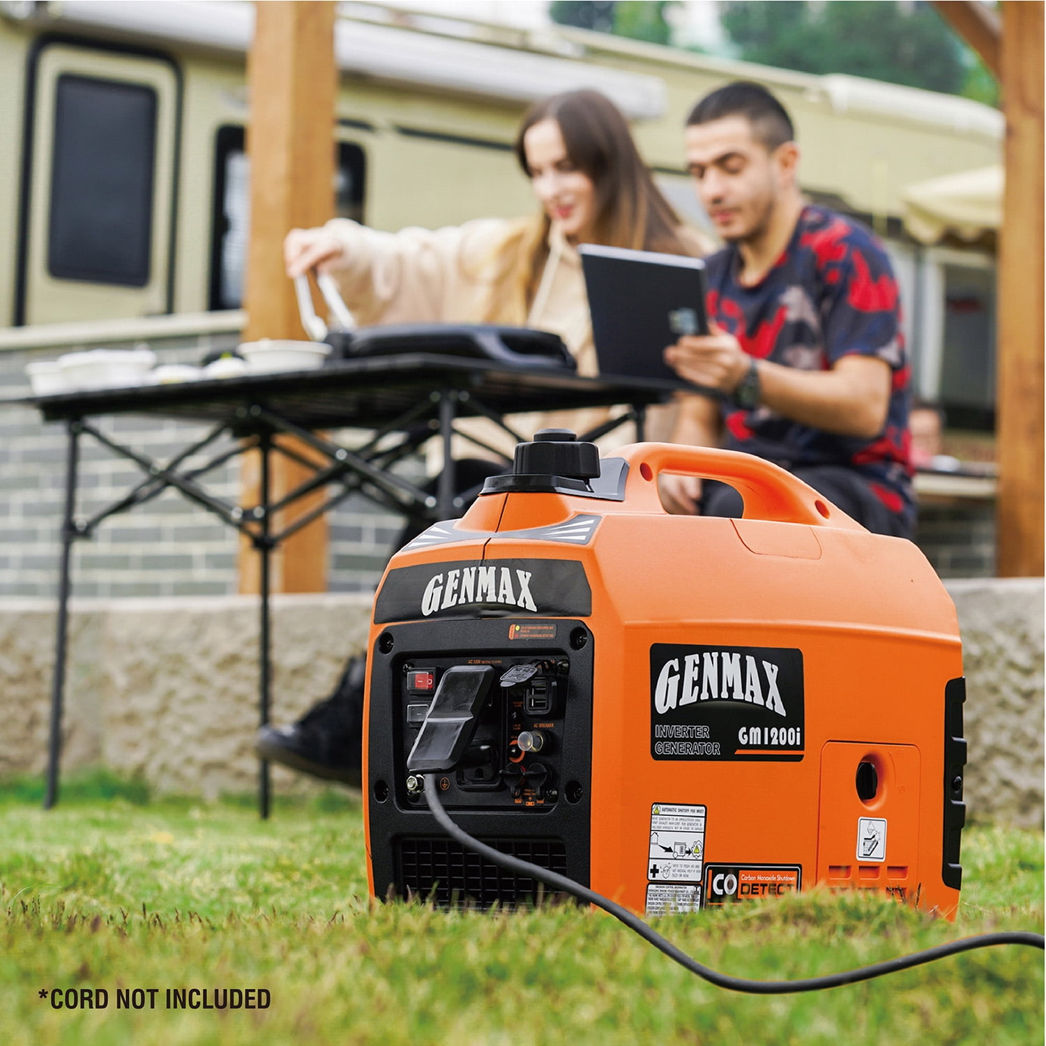 GENMAX GM1200i 1200-Watt Portable Small Inverter Generator 25.3lb Ultralight Outdoor Camping Motorhome Caravan Recoil Start Petrol Gasoline Powered Equipment Super Quiet 57 cc Engine