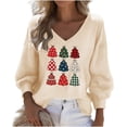 thumbnail image 2 of Ounisa Ugly Christmas Trees Tops 3/4 Sleeve Shirt for Women Soft Waffle Cute Funny Wintertime Holiday Parties Sweatshirts Deep V Neck Pullover, 2 of 3