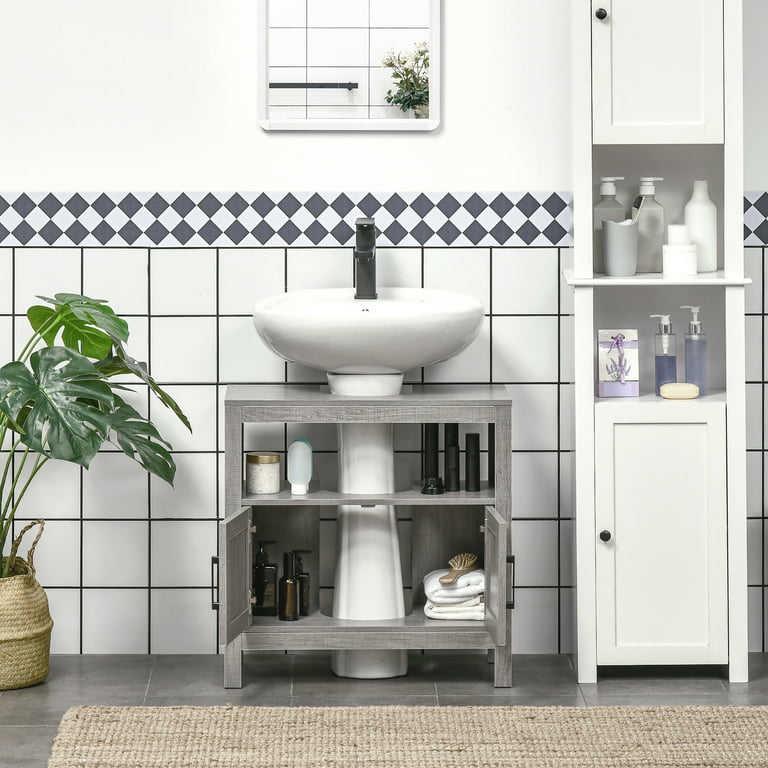 kleankin Pedestal Sink Storage Cabinet, Bathroom Under Sink Cabinet with 2  Doors and Open Shelf, Bathroom Vanity, Grey 834-431GY - The Home Depot