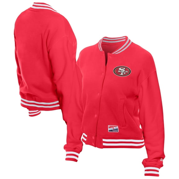 Women's New Era Scarlet San Francisco 49ers Throwback Fleece Full-Snap Jacket