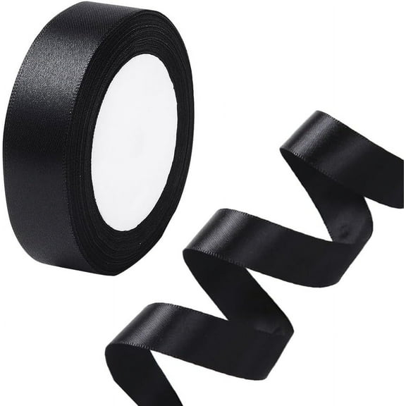 25 Yards 1 Inch Black Polyester Ribbon Soft Satin Ribbon Classic Smooth Double Face Glossy Solid Silky Fabric Sewing Ribbons Bundle for Hair Braiding Halloween Bouquets Gift Wrapping DIY