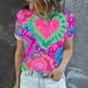 thumbnail image 1 of Fiudx Ofertas Relámpago Blusas Informales de Manga Corta con Cuello Redondo y Estampado a La Moda para Mujer, 1 of 5