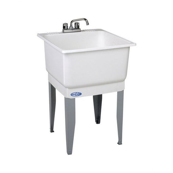 Mustee 14CP Polypropylene Freestanding Tub Utility Sink with Drain and Faucet, One Size, White