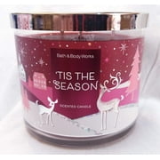 White Barn Candle Company Bath and Body Works 3-Wick Scented Candle w/Essential Oils - 14.5 oz - 'Tis The Season (Rich Red Apple, Sweet Cinnamon, Cedarwood)