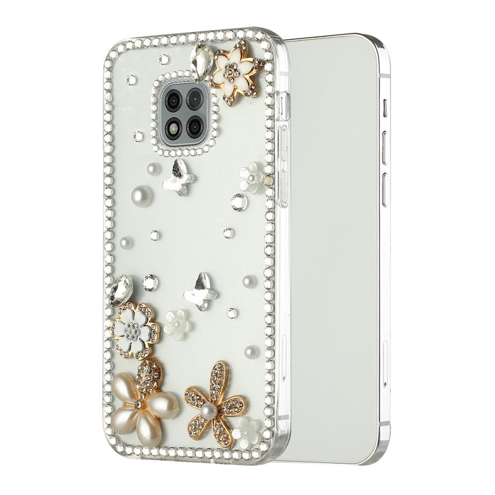 Xpression Mobile for Apple iPhone 8 Plus/7 Plus/6 6s Plus Bling Clear Crystal 3D Full Diamonds Luxury Sparkle Rhinestone Hybrid Cover ,Xpm Phone Case [ White Flower