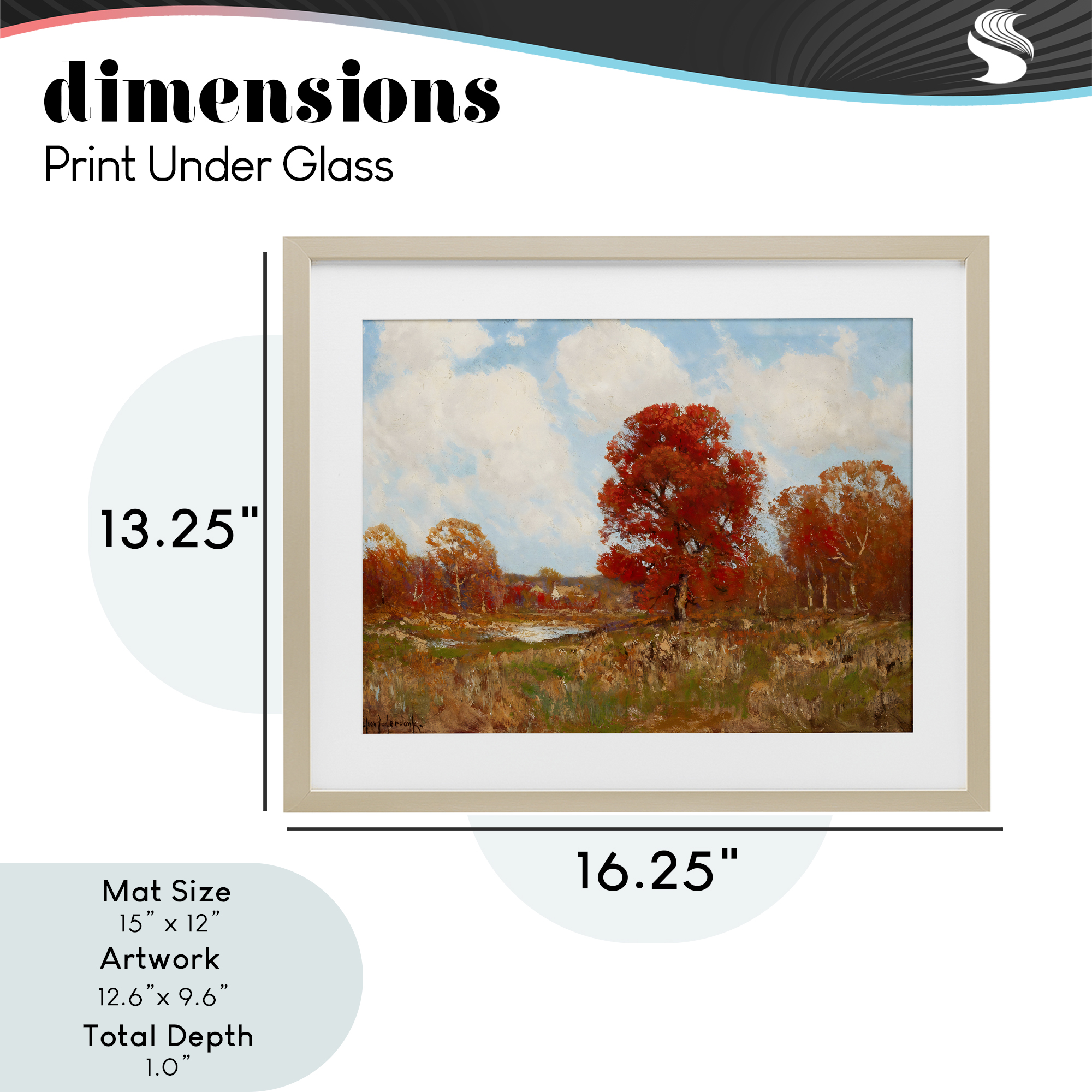 Fall Landscape with Red Foliage Birch Framed Print Under Glass, design by Arlington Prints