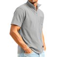 thumbnail image 3 of Kixjoy Quarter Zip Pullover Men Short Sleeve Corduroy Big and Tall Stand Collar Polo Shirt Casual Loose Fit Basic Pullover Tops with Pockets, Gray S, 3 of 9