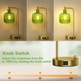 thumbnail image 3 of SparkGlowy Industrial Table Lamp for Bedroom Set of 2, Green Glass Beside Lamp with USB A&C Ports, Stepless Dimmable Gold Lamps, Nightstand Lamps for Living Room (Bulb Included), 3 of 7