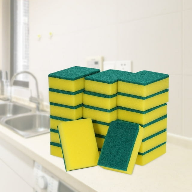 HLONK Double-faced Scrub Sponges 20pcs Scrubbing Sponges for Kitchen Garage Bathroom Rectangle