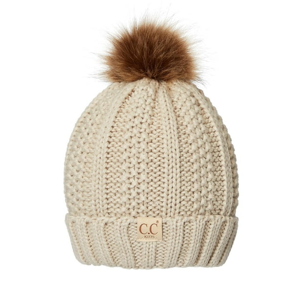 CC Kids Trending Lined Pom Beanie for Ages 1-5, Beige