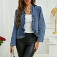 thumbnail image 7 of Sewkxo Women's Ruffled Denim Jackets Long Sleeve Open Front Jean Cropped Top Coat 2026 Trendy Jean Jackets,Blue L, 7 of 7