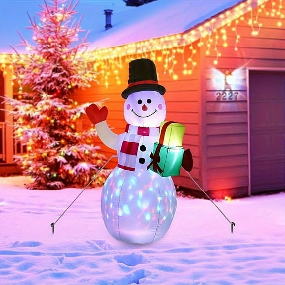 lajdalh Christmas Inflatable Snowman 5FT , Built-in Rotating Color LED light up for Lawn Yard Garden Decoration Indoor Outdoor Xmas Party Decor Outdoor Christmas Decorations,1Pc