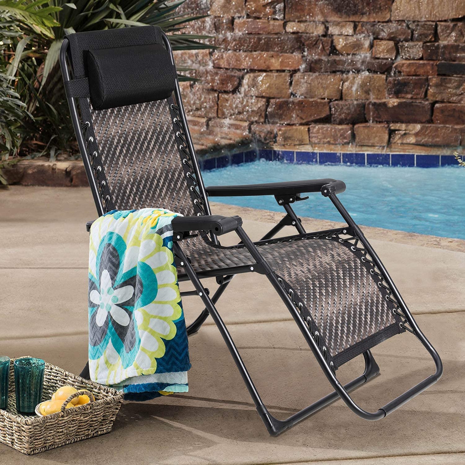 SOLAURA Zero Gravity Chair Outdoor Patio Adjustable Folding Wicker Recliner Lounge Chair - image 4 of 7