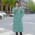 thumbnail image 4 of Women Cotton Coat Hooded Long Sleeve Pockets Side Slit Hem Down Jacket Solid Color Pockets Thickened Casual Outwear, 4 of 8