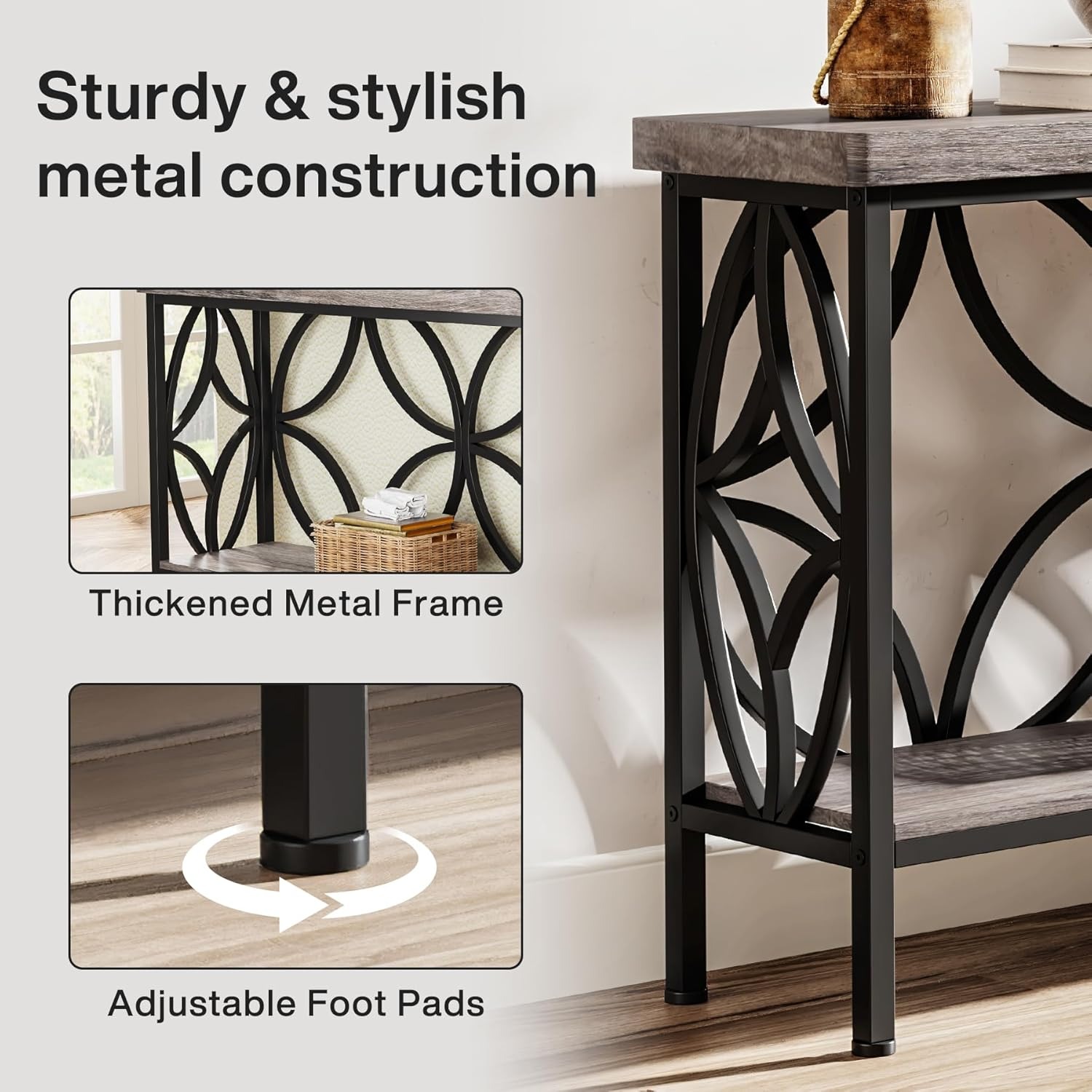 70.9-Inch Extra Long Narrow Sofa Table, Industrial Console Table Behind Couch With 2-Tier Storage, 198LBS Per Shelf, Slim Entry Table For Living Room, Foyer, Hallway