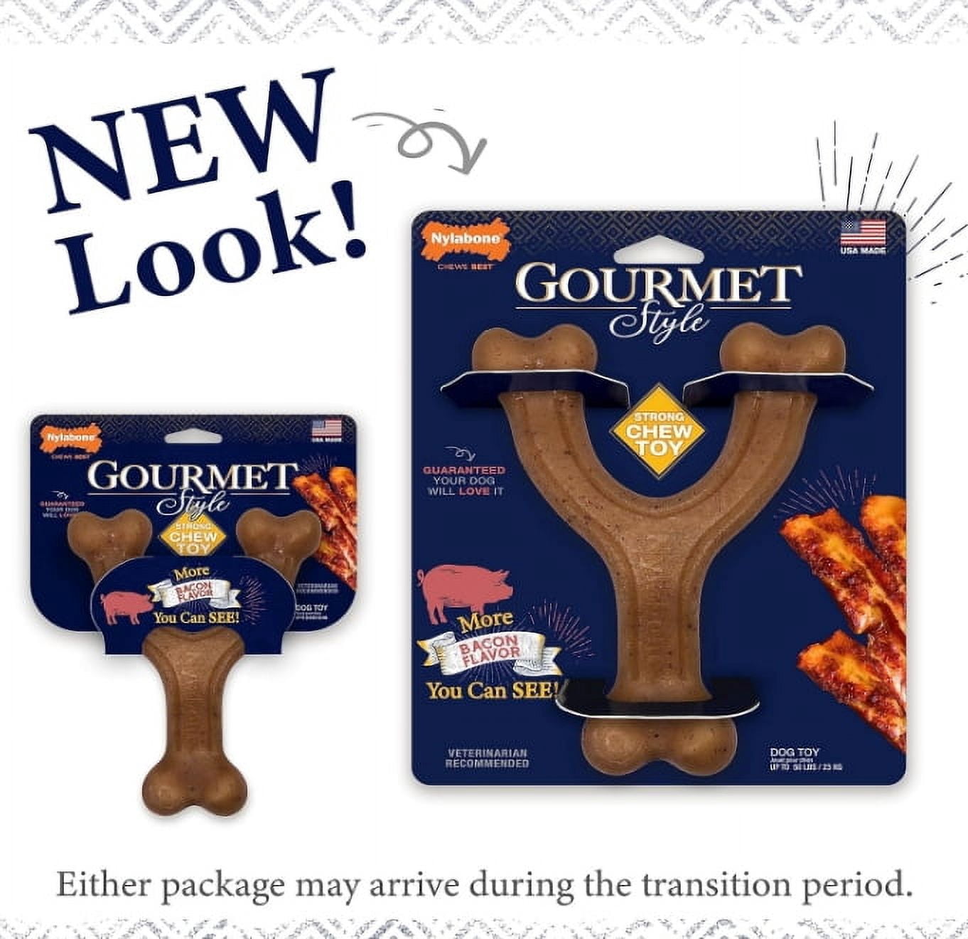 Nylabone Gourmet Style Wishbone Dog Chew Toy Bacon Flavor Large [New Dog Supplies, Dog Chew Toys, Nylabone, Dog Supplies] 1 count