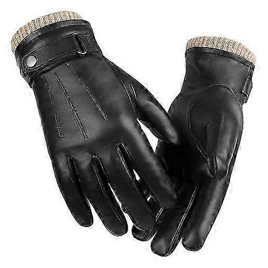 Men Sheepskin Leather Gloves Outdoor Sport Warm Wool Lined Vintage Daily Dress Driving Gloves