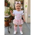 thumbnail image 6 of BemeyourBBs Newborn Baby Girl Golf Outfits Infant Baby Girls Summer Clothes Daddy's Little Golf Buddy Letters Print Short Sleeve Romper Tiered Ruffled Shorts Skirt Set Headband Long Socks, 6 of 9