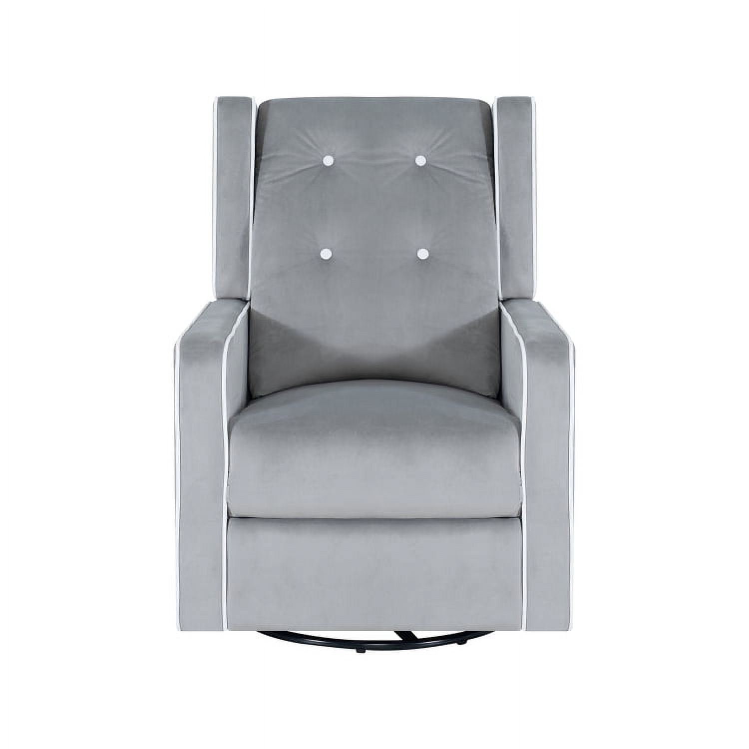 Odelia 360 Swivel Glider Rocker Recliner, Tufted Nursery Chair with Manual Puller, Plush Cushioning, Soothing Rocking Motion with Microfiber Fabric for Living Room, Bedroom, Apartment Light Gray