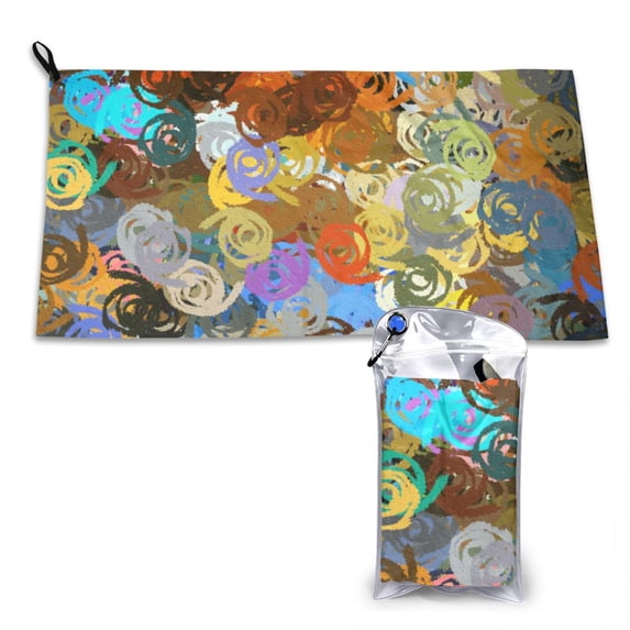 YFYANG Adult Microfiber Portable Travel Towel, Watercolor Graffiti Art Quick Dry Towel with Hiking Buckle PVC Pouch, 16" x 31.5"