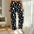 thumbnail image 3 of Women's Valentine's Flannel Pajamas Pants Fleece Lined Print Elastic Waist Sleepwear with Pockets Black-1 L, 3 of 8