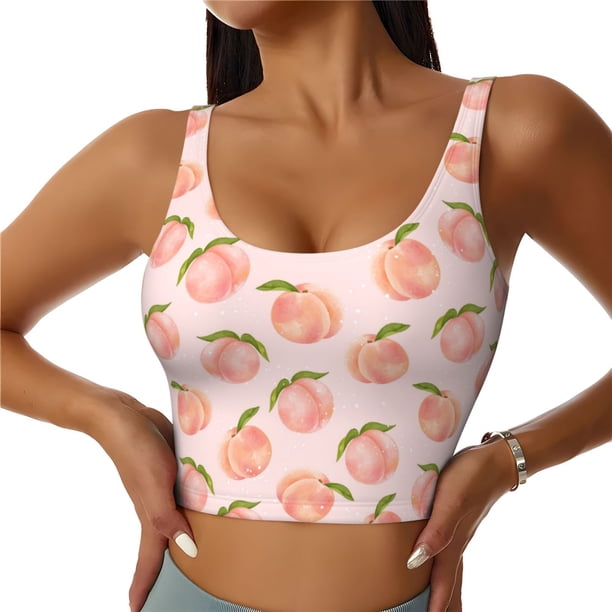Balery Peach With Leaves Sujetadores deportivos con espalda cruzada para mujer, acolchados, sin costuras, de alto impacto, ideales para yoga, gimnasio, entrenamiento y fitness.-X-Large