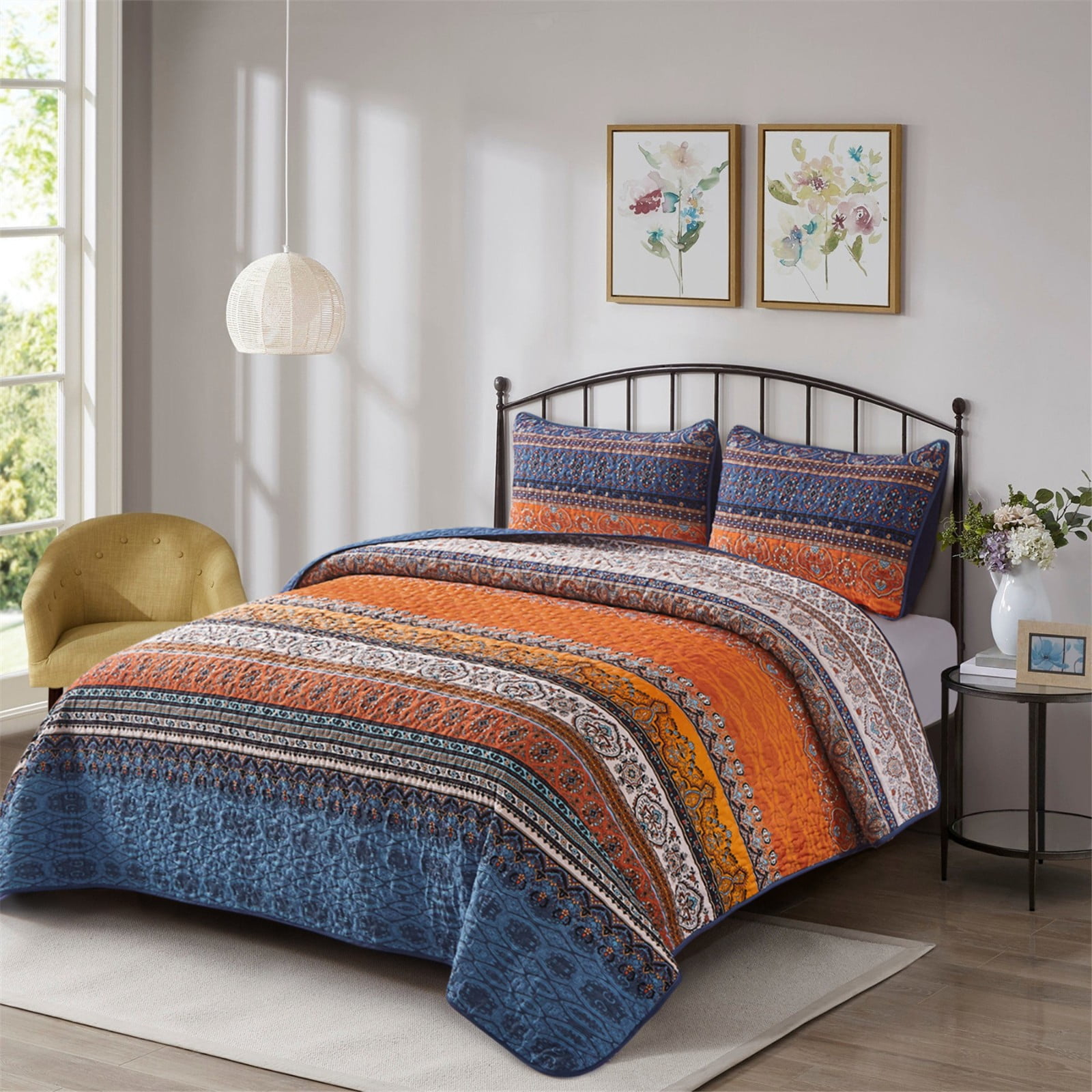 Dintszyayue Bohemian Quilt Set Queen Size,3 Pcs Boho Bedding Set Lightweight Adult(90"x 96")