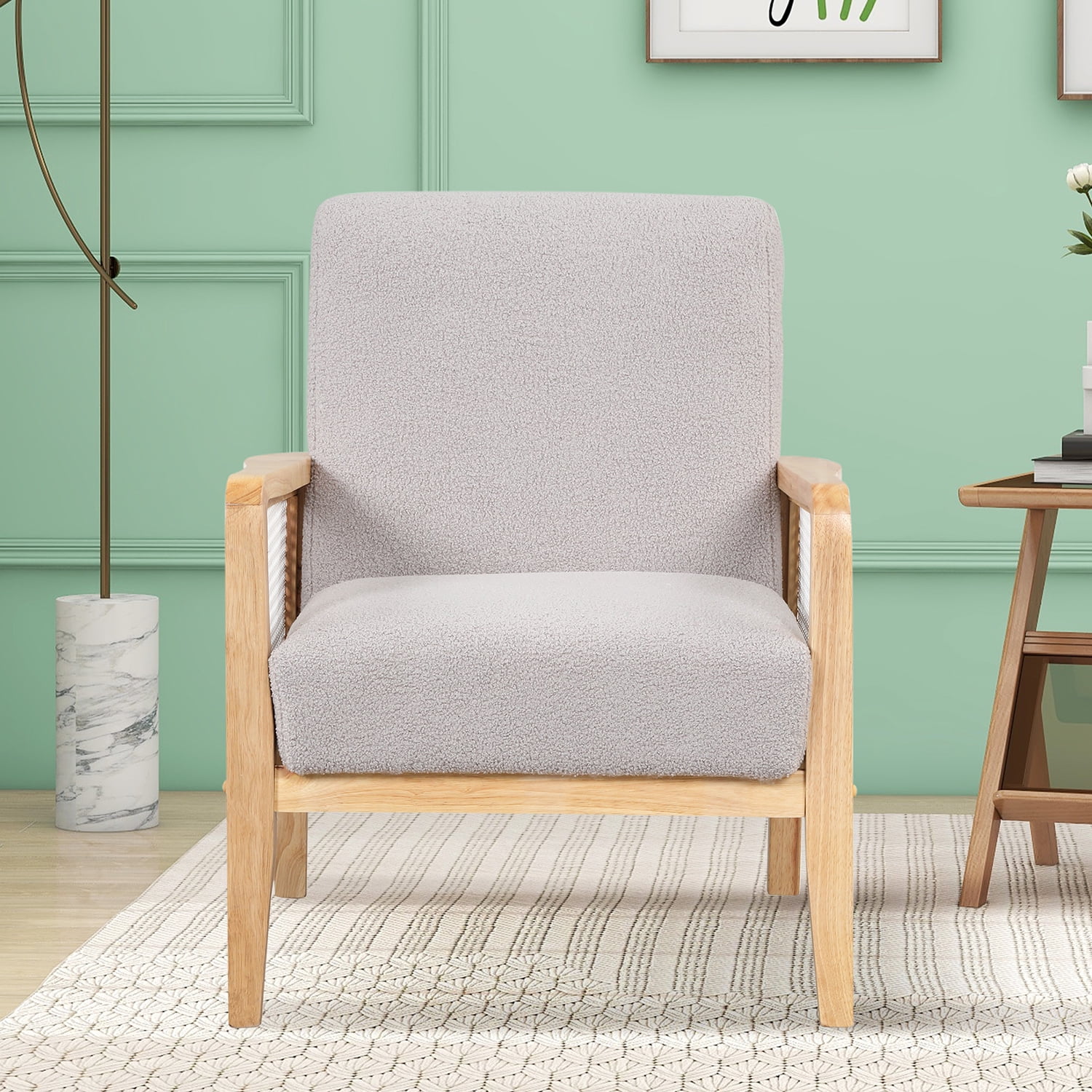 Kadyn Rattan Mesh Upholstered Accent Chair, Mid-Century Armchair for Living Room, Altay Velvet Armchair with Solid Wood Frame, Grey Kadyn Rattan Mesh Upholstered Accent Chair, Mid-Century Armchair for Living Room, Altay Velvet Armchair with Solid Wood Frame, Grey