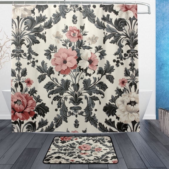 BZSMCE Shower Curtain and Bath Accessory Set,Vintage Romance Pattern