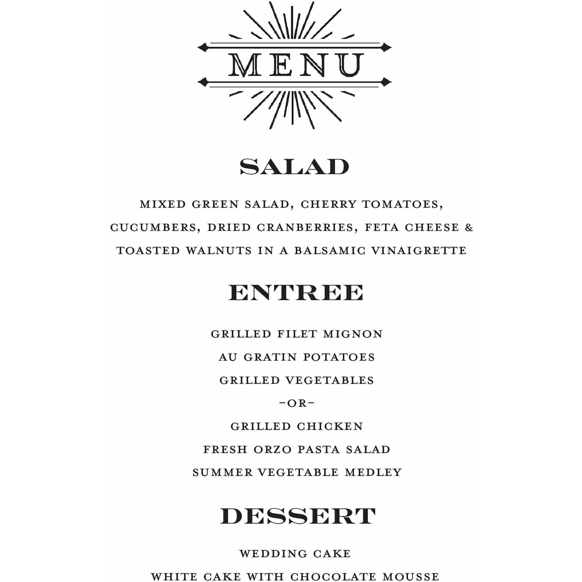formal line standard menu card walmart com formal menu cards