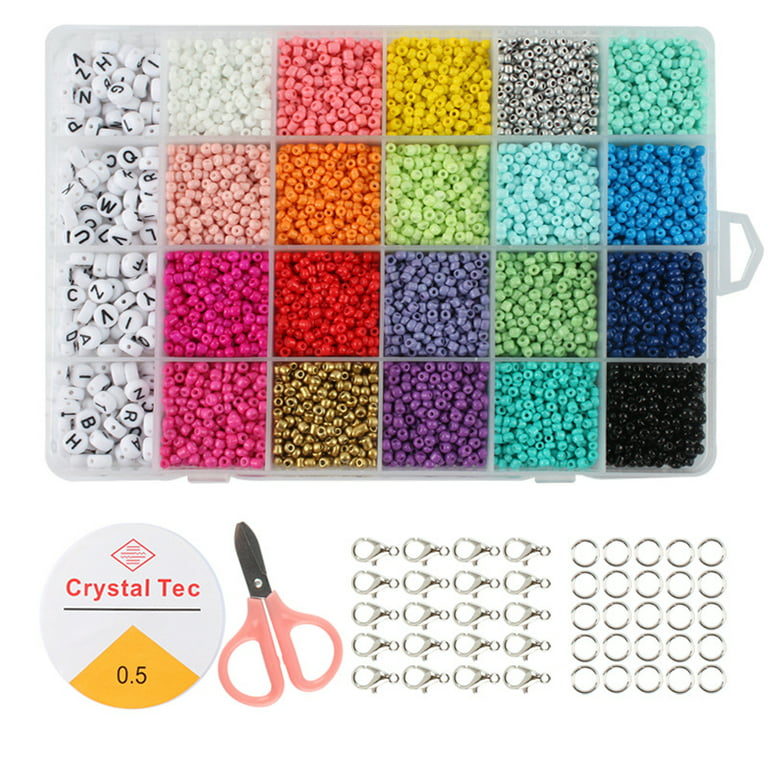Feildoo Bead Bracelet Making Kit Rainbow Beads Girl'S Braided Hair Beads  Ideal Gift,24 Grid 3Mm Rice Beads Letter Beads A Set 