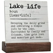 Ceramic Sign 4x4 Inch Lake Signs Lake Life Lake Life Decor Lake House Decor Lake Decor For The Home Lake Decor Lake Gifts Lake House Gifts Ceramic Desk Sign Plaque with Wooden Stand Gift For Women Men