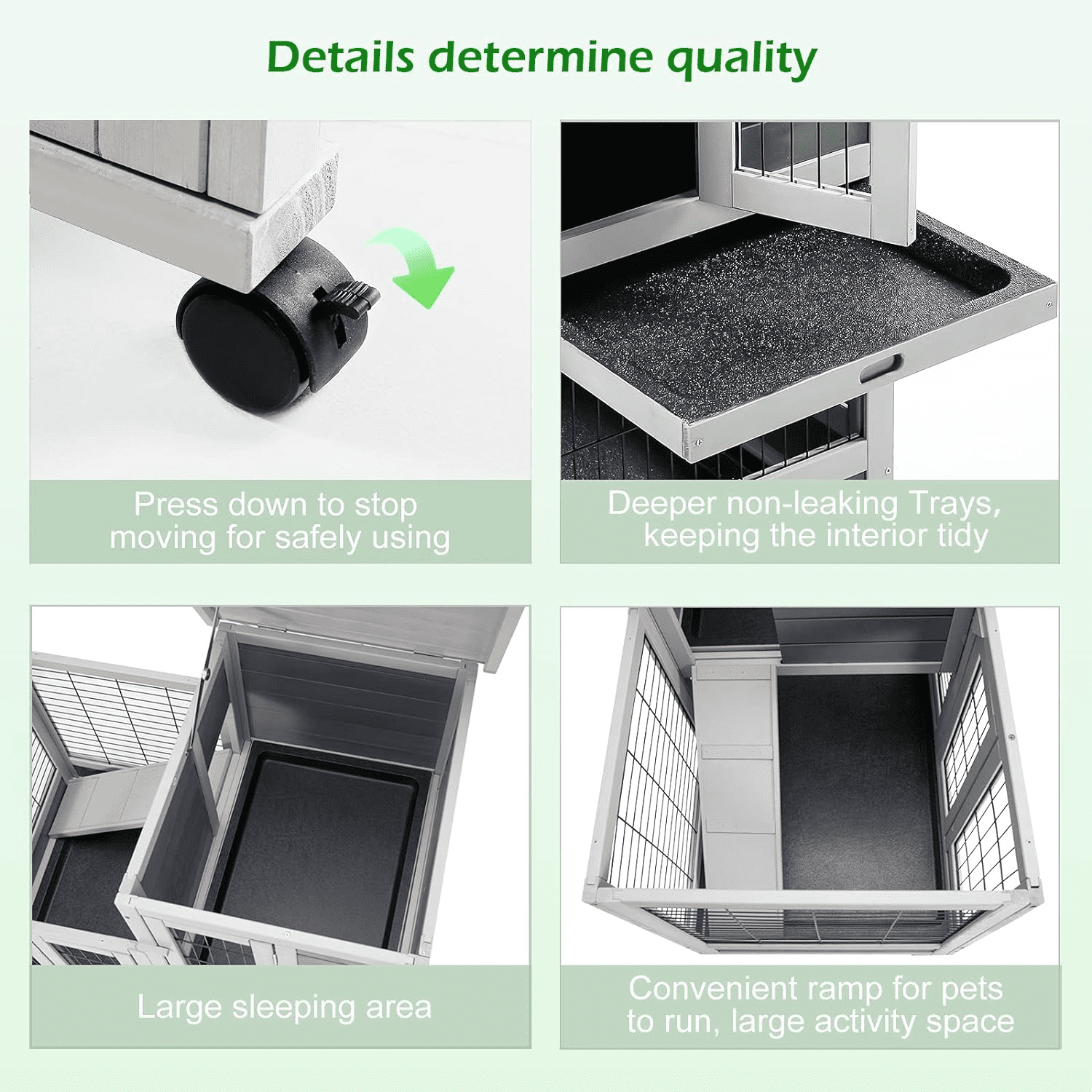 YODOLLA 37 inches Guinea Pig Cage Rabbit Hutch for Small Animals Bunny House with Removable Trays Grey
