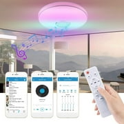 Rainbow Flush Mount LED Ceiling Light with Remote Control, Music Bluetooth Speaker, App Control Ceiling Lights, Warm/Cold White RGB Dimmable Color Changing Lamp for Living Room Bedroom