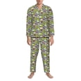 thumbnail image 3 of Picia Striped With Palm Tree Branches Pattern Men’s Long-Sleeve Sleepwear Set - Soft 2-Piece Loungewear with Pockets, Comfy PJs for Relaxing Nights-Medium, 3 of 7