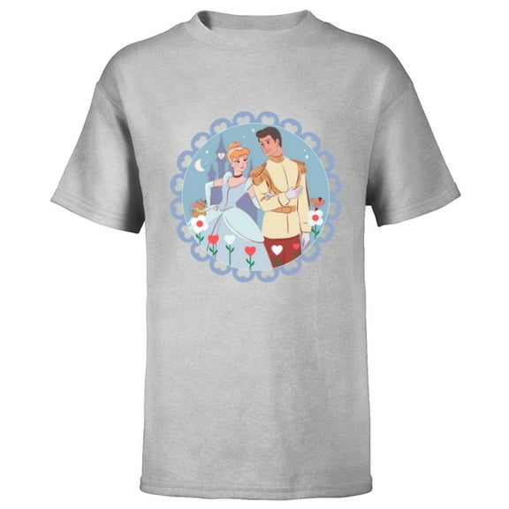 Disney Princess Cinderella & Prince Charming Valentine’s Day - Short Sleeve T-Shirt for Kids - Customized-Athletic Heather