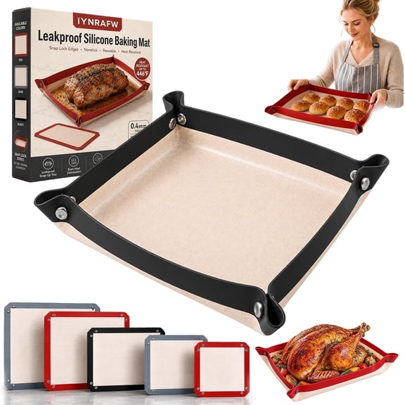 Leakproof Silicone Baking Mat, Snap-Lock Tray, Reusable Oven Liner