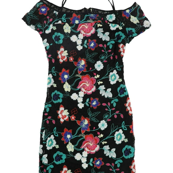 GUESS Womens Lace Cold Shoulder Sheath Dress, Black, 10
