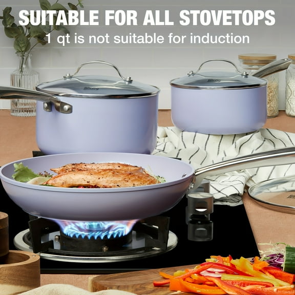 [Nonstick Saucepan] 6pcs Nonstick Saucepan Set | 1 2 3QT Sauce Pan Small Pots Set With Lids, Non Stick Ceramic, Less Oil And Easy To Clean, Handle, Oven Safe, Fast And Even Heating, Purple