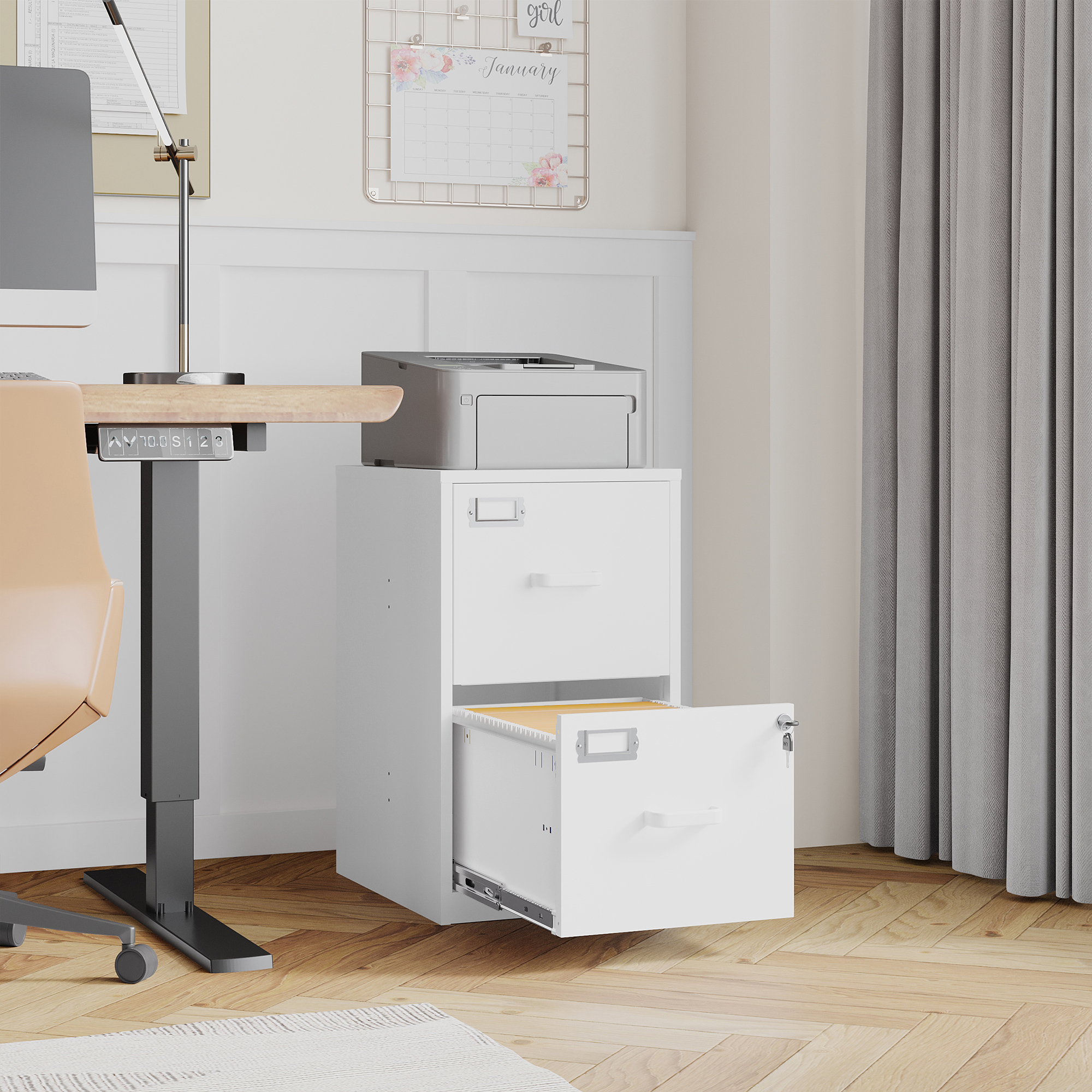 AUHUP Metal File Cabinet with 2 Drawers, Steel Filing Cabinets with Lock for Home Office Legal/Letter/A4 File, White, Assembly Required
