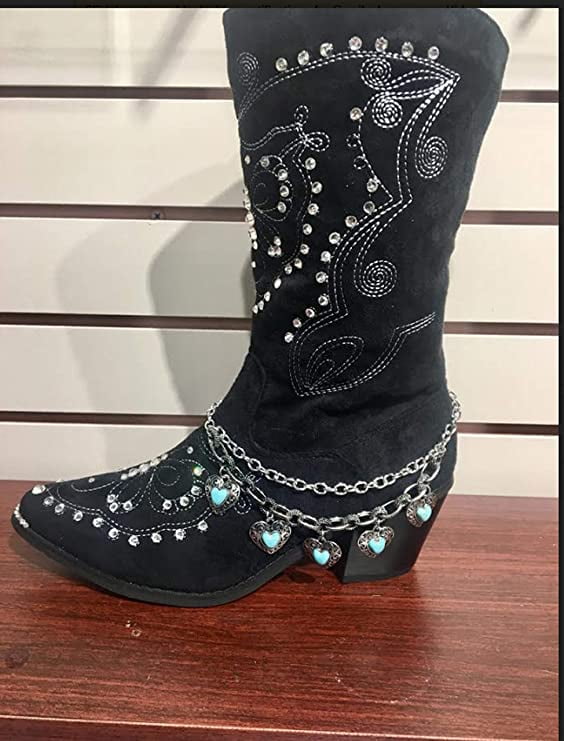 Boot Chain Jewelry Anklet Ankle Bracelet Hearts Blue Turquoise Charms
