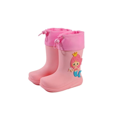 

Woobling Children Garden Shoes Cartoon Rain Boot Waterproof Rubber Boots Walking Rainboot Comfort Wide Calf Cute Pink Drawstring 10C