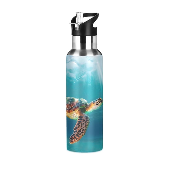 ALAZA Turtle under Sea Water Bottle Insulated Flask Stainless Steel Straw Lid 20 oz