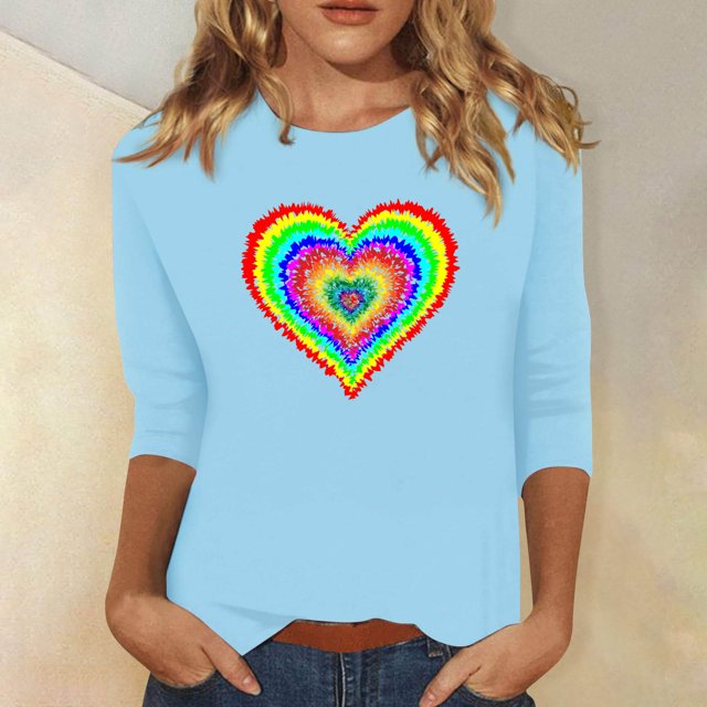 Qertyioot Cadeau de la Saint-Valentin! Mode Féminine Manches Trois-Quarts Col Rond Rétro Imprimé de Noël Haut Ample Blouse Manches Trois-Quarts