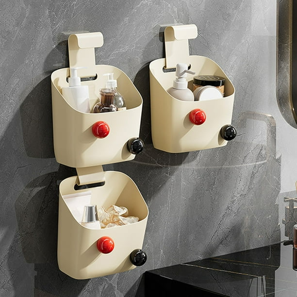 Cesta de almacenamiento multifuncional para pared | Organizador para mesita de noche y baño | Cesta colgante de plástico para litera superior y cabecero | Juego de 3 en blanco o beige