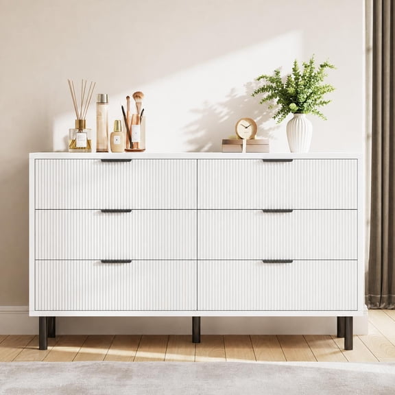 Kicctian 6 Drawers Wide Dresser Chest of Drawer Dresser for Bedroom, Living Room & Hallway,White