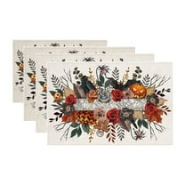​​ZCSKFIN 4Pcs Halloween Placemats Set, Seasonal Spooky Designs Table Mats for Kitchen Dining Room Decoration Dinner Party Table Setting Festive Holiday Decor​