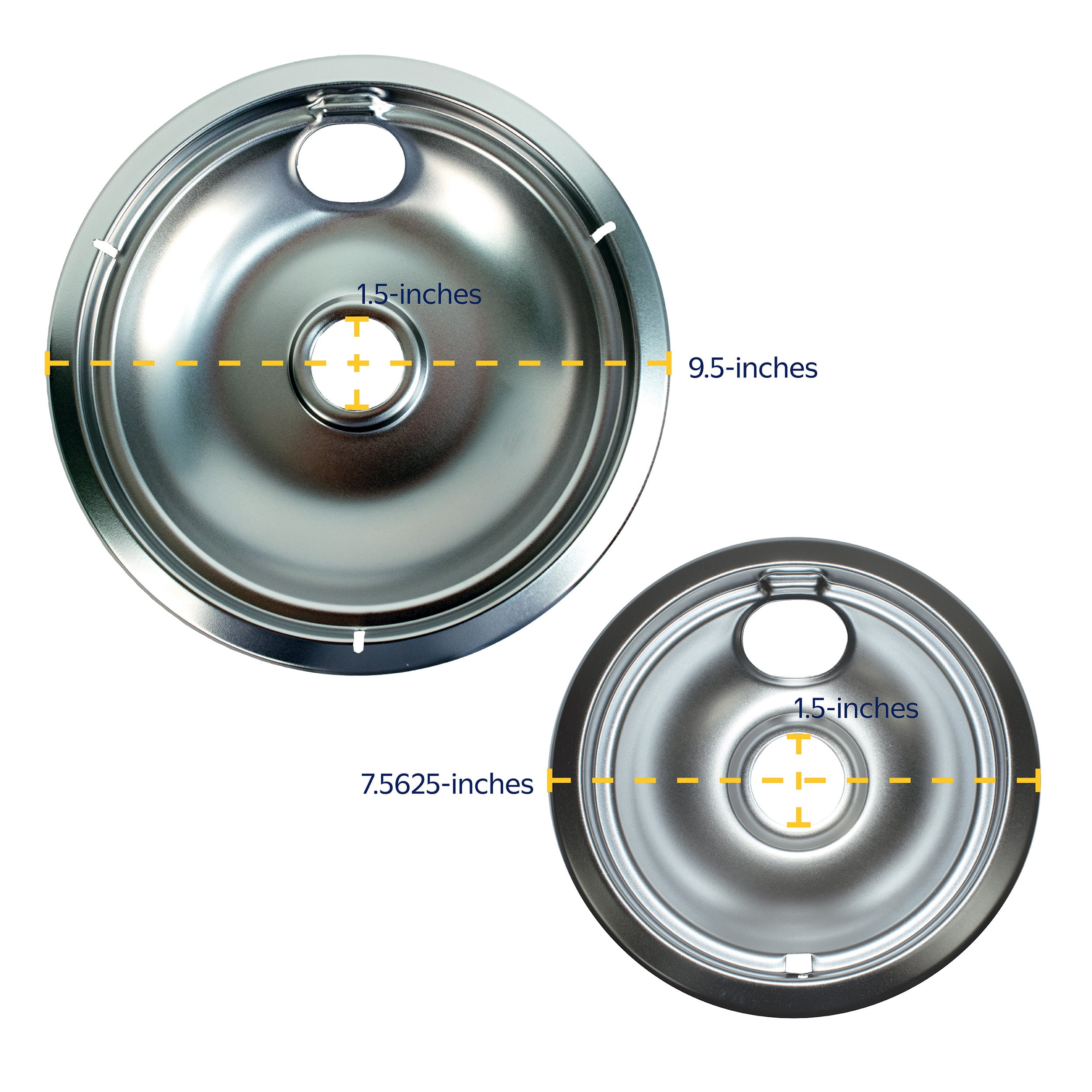 Mainstays R102C2 Universal Chrome Plated Drip Bowls, Set of 2. 1 Small and 1 Large