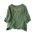 thumbnail image 5 of Embroidered Tops for Women 3/4 Sleeve Cotton Linen Shirts Plus Size Blouses Casual Shirts, 5 of 6
