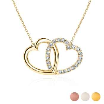 JeenMata Lab Grown Diamond Interlocking Heart Shape Pendant Necklace in Yellow Gold Plating